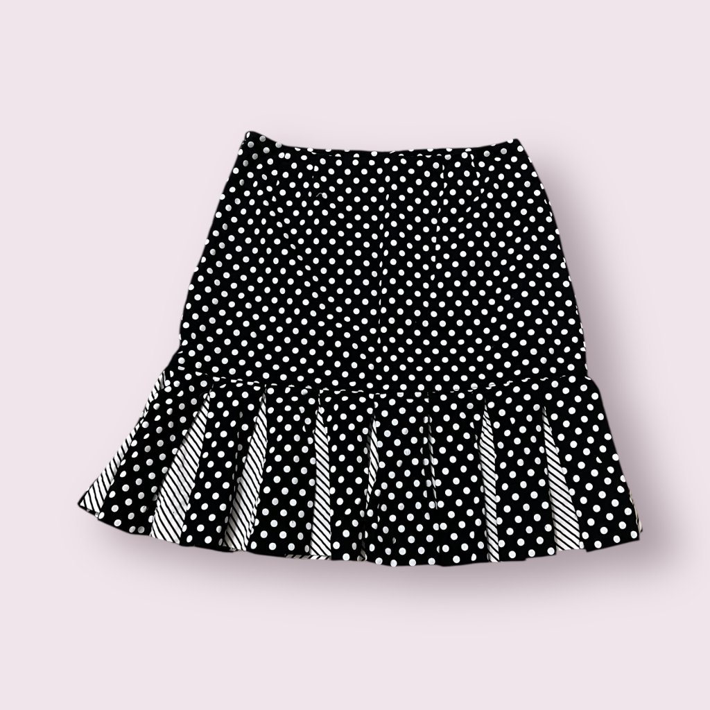 Harold's Women's Mini Skirt Pleat Polka Dot Black White Size 8 Side Zip